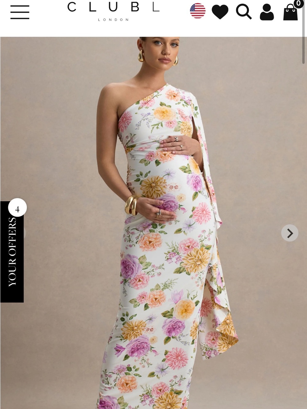 Club L London White One-Shoulder Floral Maternity Gown